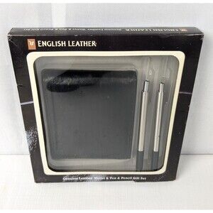 NIB English Leather Company Genuine Leather Men's Wallet Pen and Pencil Set New